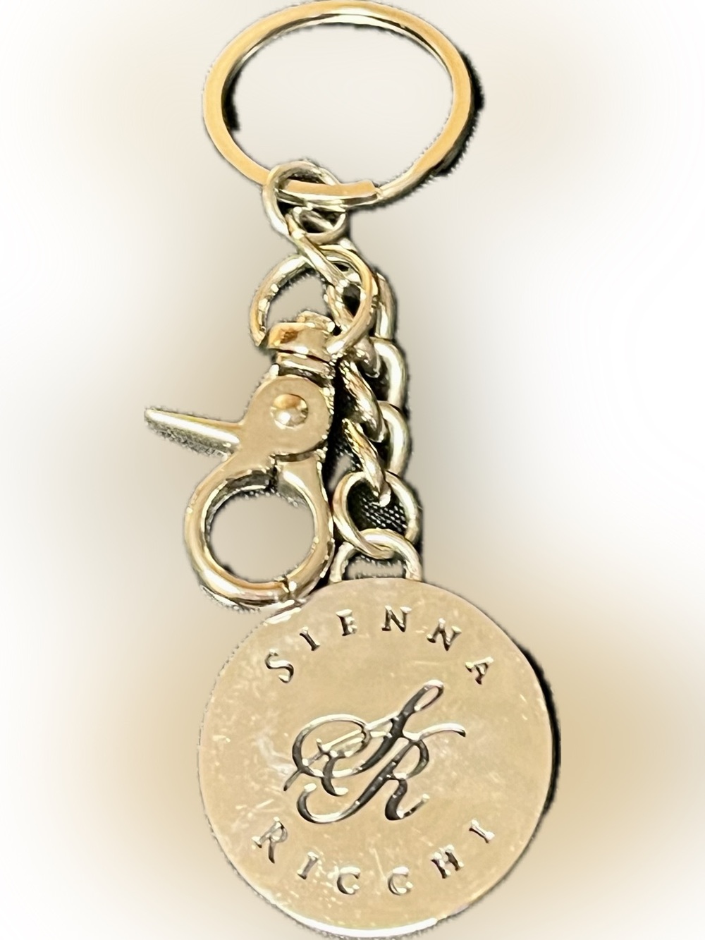 Sienna Ricchi Silver Monogram Initial SR Keyring Keychain Purse Bag Charm 5.5”